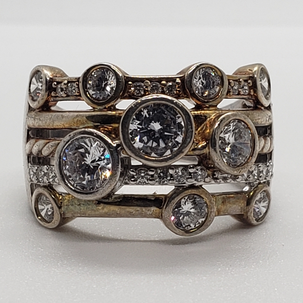 JTV Sterling Silver & 14k Gold CZ Bubble Ring